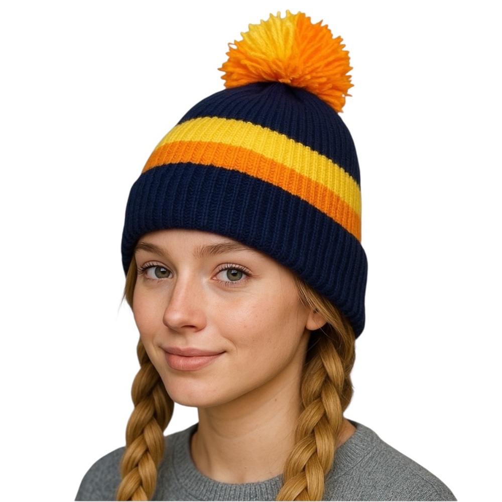 Knitted Wool Hat Pompom Bright Colors Winter Gender Neutral Beanie New